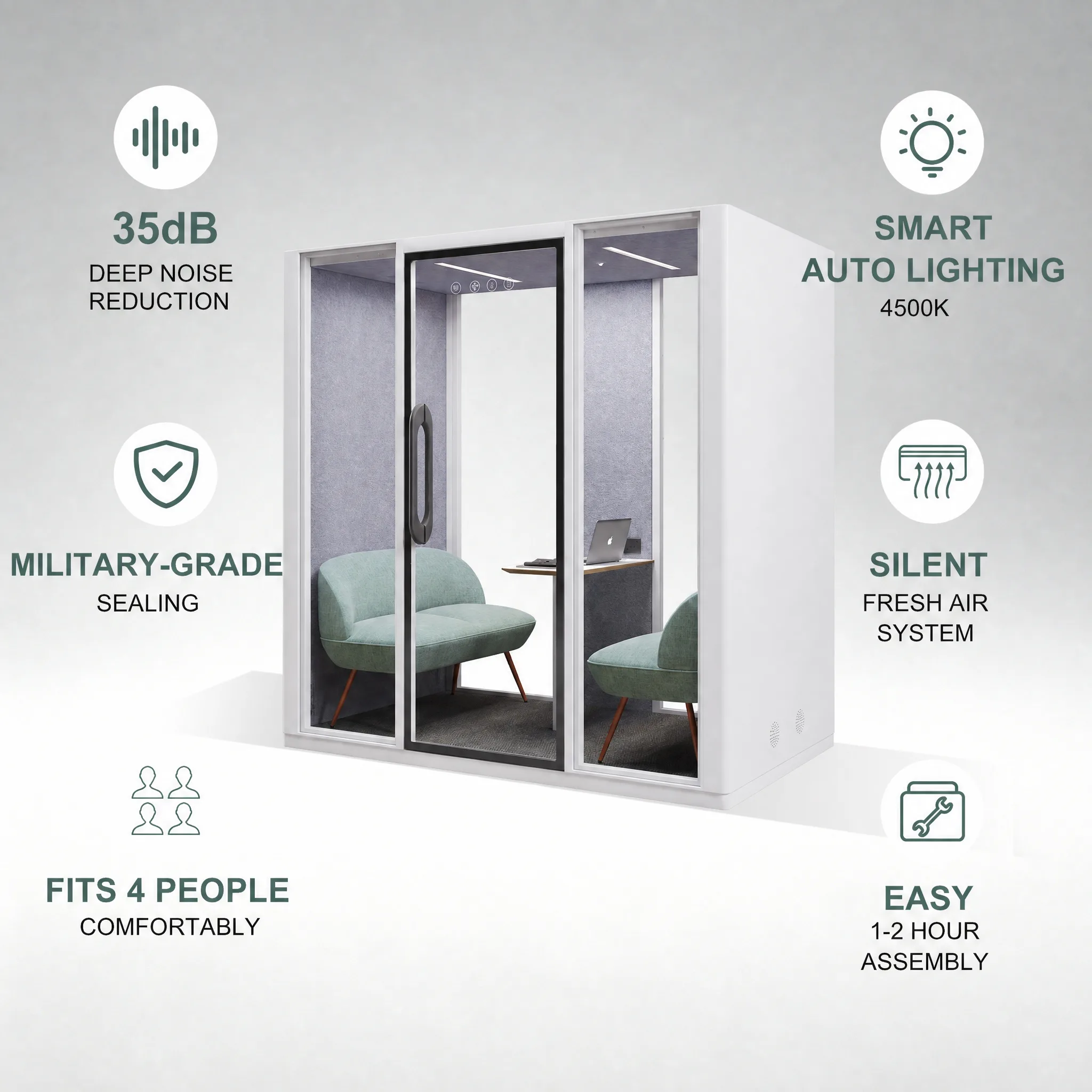 Vestael Core Team-Soundproof Office Pod Mobile Privacy Workspace for Meetings, Singing